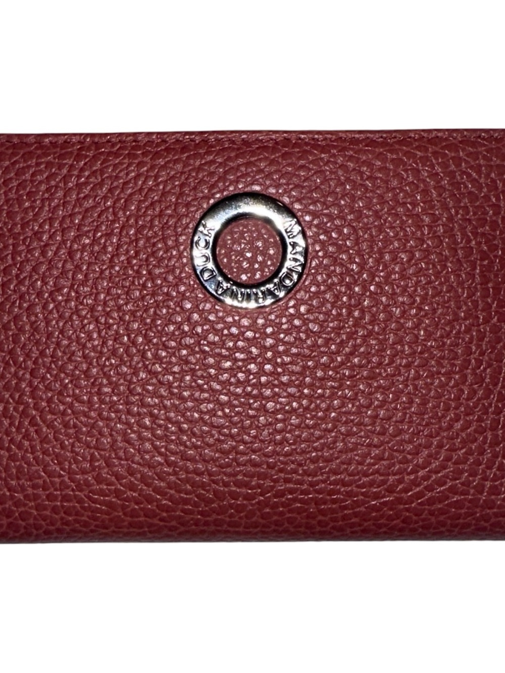 Pebbled Leather Wallet with Silver Eyelet - Burgundy